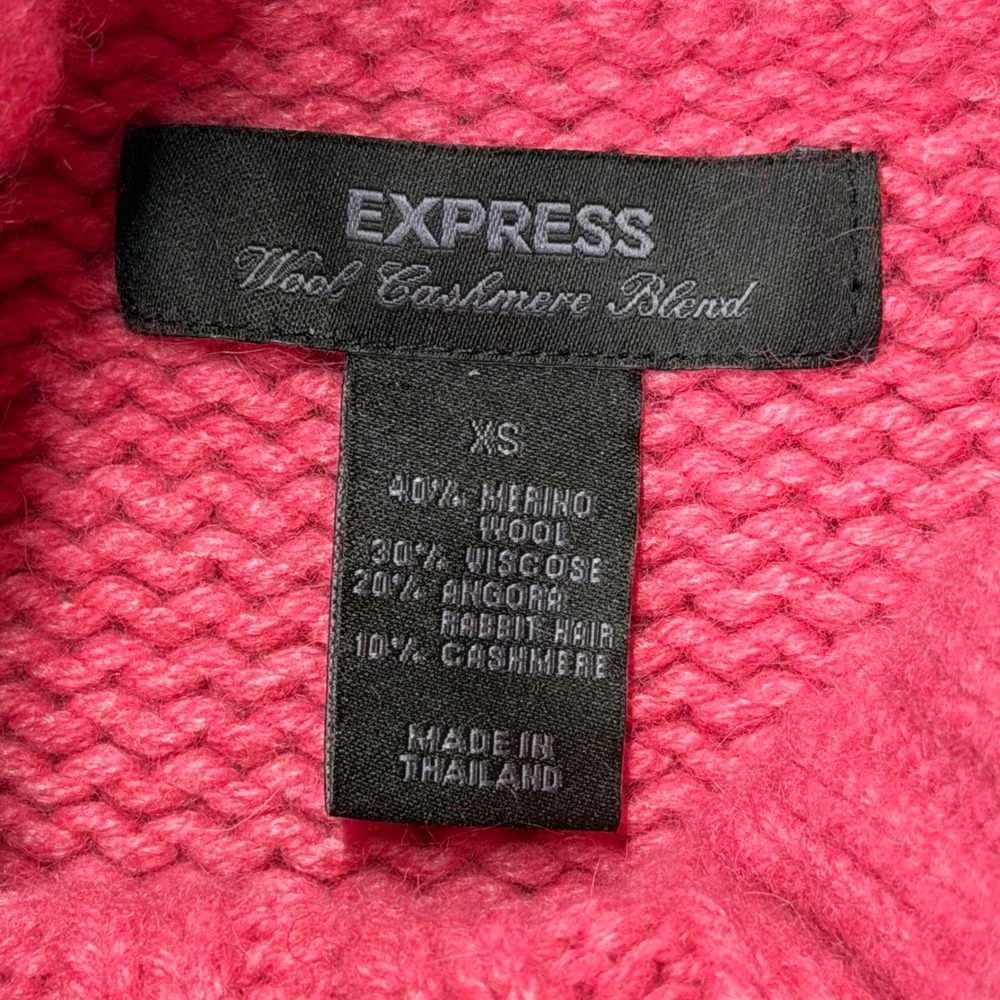 Express Womens XS Sweater Pink Merino Wool Cashmere Angora Cable Knit Turtleneck - Picture 3 of 6